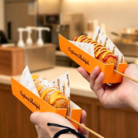 Boîtes rigides écologiques recyclables avec logo personnalisé, gaufrage, matériaux recyclés, plateau alimentaire coréen pour hot-dogs, boîte individuelle pour corndogs