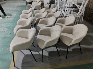 Silla de comedor de restaurante de diseño minimalista gris nórdico, sillas de comedor de cocina modernas, Silla <span class=keywords><strong>Cenar</strong></span> Silla de comedor Boucle con patas de Metal - Product Image 3