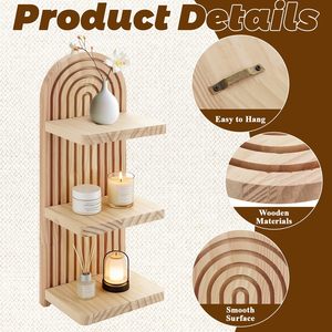 Wooden <b>wall</b>-<b>mounted</b> candle holder <b>shelf</b>, <b>wall</b>-<b>mounted</b> storage rack, arched bohemian living room decorative <b>shelf</b> - Product Image 3