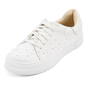 Moda cómoda <span class=keywords><strong>mujer</strong></span> brillo Rhinestone brillante Bling lentejuelas boda tenis perla <span class=keywords><strong>zapatillas</strong></span> vestido zapatos de novia - Product Image 4