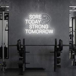 Enseigne néon personnalisée avec logo, « Malade aujourd'hui, fort demain », enseigne néon personnalisée pour salle de sport, enseignes LED pour salle de sport à domicile, décoration pour vendeurs Etsy - Product Image 1