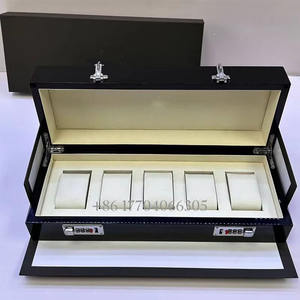 Caja de exhibición para relojes cuadrada de madera verde de alta calidad con 5 ranuras, forro de PU, resistente a golpes, serie de marca - Product Image 5