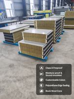 Panel Sandwich Logam Rock Wool Berlapis Polyurethane Tahan Api Ramah Lingkungan untuk Atap, Dinding, dan Pabrik Manufaktur