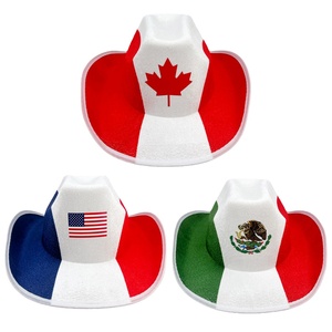 Chapeau de cowboy occidental rayé SOLPOP personnalisé avec drapeaux mexicain, canadien et américain pour le carnaval et les fêtes des supporters de football mondial 2026 - Product Image 1