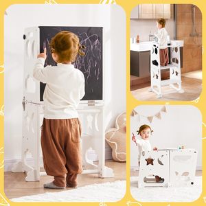 Torre di apprendimento Aiuti in cucina mutevole tavolo e sedia Montessori con lavagna in piedi passo sgabello torre bianca per il bambino - Product Image 2