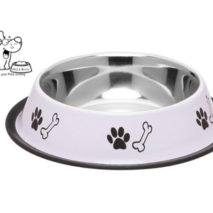 Cuenco para mascotas ecológico mediano de 700ml, comedero de comida y agua de acero inoxidable con estampado de hueso de pata rosa para bebés, cachorros y cachorros - Product Image 1