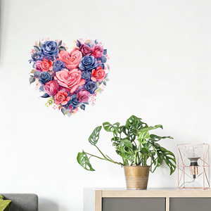 Bellissimi Adesivi Murali con Fiori Viola Dipinti e Farfalle, Decorazioni per Soggiorno e Camera da Letto, Carta da Parati Autoadesiva in PVC - Product Image 3