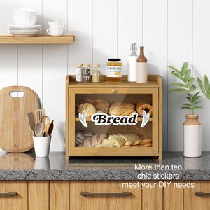 กล่องเก็บขนมปังไม้ไผ่สองชั้นพร้อมประตูกระจกสำหรับใช้ในครัวเบเกอรี่ - Product Image 3