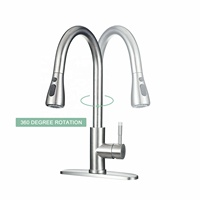 Robinet de cuisine moderne en acier inoxydable 304, monocommande, pivotant à 360 degrés, finition brossée, avec douchette extractible et cartouche céramique