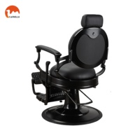Chaise de Barbier Vintage Robuste en Cuir Noir Hydraulique Inclinable pour Salon de Coiffure - Offre Spéciale