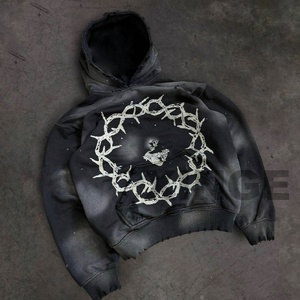 Fabricants de vêtements – Sweat à capuche zippé surdimensionné et délavé, personnalisé, impression DTG, délavage acide, broderie 3D soleil pour homme - Product Image 1