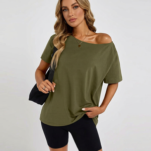 Camiseta de Mujer Personalizada de Fábrica, con Hombros Descubiertos, Logotipo Impreso, 100% Algodón Tejido, Informal de Verano - Product Image 1