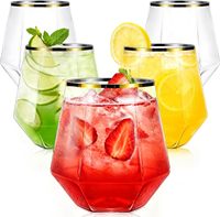 Verres à vin sans pied en plastique PC, forme diamant, 12 oz, jetables, incassables, recyclables, pour fêtes et bars