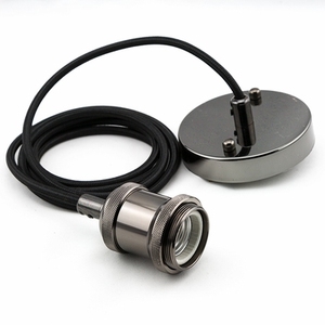 E27 250V Sắt Gốm Giữ Đèn Mặt Dây Chuyền Dây Đèn Với Edison Bulb LED <span class=keywords><strong>Light</strong></span> Bulb Ổ Cắm PVC Vải Cáp - Product Image 2