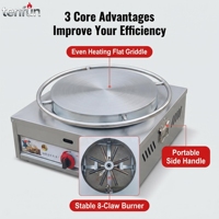 TenFun pour la cuisine de rue, contrôle de température réglable 40 45 50, grande surface de cuisson commerciale, crêpière à gaz, appareil à crêpes