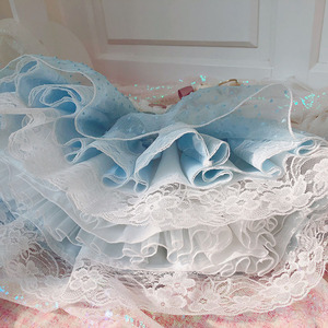 Falda de encaje <span class=keywords><strong>azul</strong></span> <span class=keywords><strong>cielo</strong></span> de estilo europeo, vestido español <span class=keywords><strong>para</strong></span> <span class=keywords><strong>niñas</strong></span> de 2 a 5 años, manga corta, estampado informal en capas, temporada de verano decorativa - Product Image 5