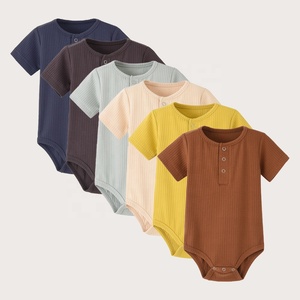 Manches courtes unisexe bébé vêtements côtelés bébé barboteuse garçons filles vêtements couleur unie nouveau-né côtes point bébé body tricoté - Product Image 1
