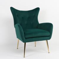 Fauteuil à dossier haut en velours vert émeraude, fauteuil d'appoint moderne modulaire en tissu capitonné, pieds en métal doré pour salon, certifié BSCI