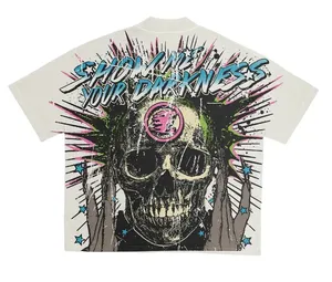Personalizado Hellstar hombres camiseta cuerpo abstracto impresión de gran tamaño Retro lavado para hombre Camiseta hip hop algodón hombres camisetas