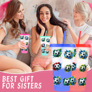 Nouveauté 2026 Gobelets à café glacé en plastique réutilisables de qualité supérieure, anti-fuite, 24 oz, avec impression numérique football, avec couvercles et pailles, pour les fêtes - Product Image 4