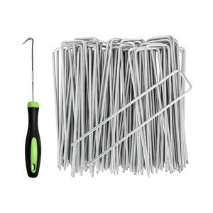 100 पीसी ब्लैक लैंडस्केप स्टेपल + 100 पीसी बफर वॉशर, 6 इंच 11 गेज गार्डन दांव स्टेपल - Product Image 3