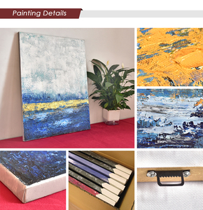 Tranh Sơn Dầu <span class=keywords><strong>Canvas</strong></span> Trang Trí Tường Phòng Khách Thủ Công, Tranh Phong Cảnh Trừu Tượng, Vàng, Xanh Dương - Product Image 4