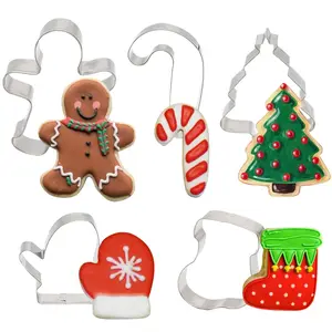 Custom Kerst Sneeuwpop Kerstboom Gingerbread Man Cookies Mallen Cartoon Rvs Cookie Cutter