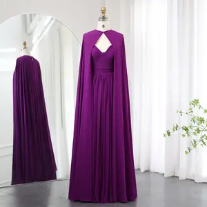 Jancember SF002 Dubai Soft Satin Purple Women's Party Formal Gowns Dresses With Shawl