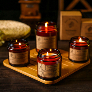Bougie parfumée aromathérapeutique personnalisable à étiquette privée, en verre ambré de luxe, avec bouchon en liège, bougie romantique en cristal pour la Saint-Valentin - Product Image 3