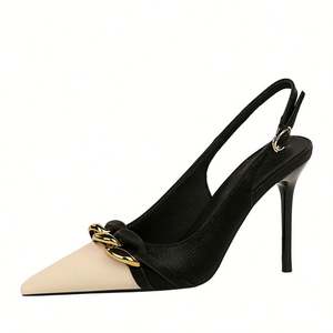 Femmes extérieur talon aiguille boucle en métal chaîne poids léger couleur bloqué sangle été mode Banquet mariage Date côté vide - Product Image 2