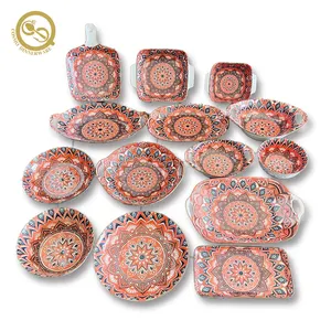 Hot selling factory price dinnerware sets ceramic china porcelain wholesale 14 pcs red homeware dinnerware sets