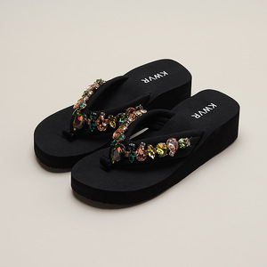 Sandalias de Plataforma con Pedrería para Mujer, Estilo Verano, Nuevas, con Tacón de Cuña, Antideslizantes, para Playa - Product Image 1