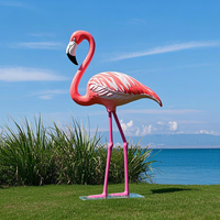Grande sculpture 3D solide en fibre de verre, statue emblématique de flamant rose de parc naturel, figurine de dessin animé personnalisée, pour aménagement paysager et culture publice