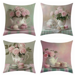 Funda de Almohada Floral Rosa, Decorativa para Sofá, Cojín Lumbar Rectangular Lavable, Estilo Pastoral para Sala de Estar - Product Image 1