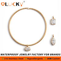 Collier ras-de-cou minimaliste LUCKYJIU personnalisé, étanche, plaqué or 18 carats, en acier inoxydable, avec pendentifs CZ interchangeables