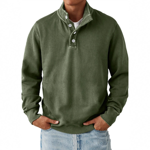 Felpa con Cappuccio Personalizzata <span class=keywords><strong>da</strong></span> <span class=keywords><strong>Uomo</strong></span> a Maniche Lunghe con Colletto Rialzato e Bottoni, Abbigliamento Sportivo in Maglia Liscia per l'Autunno - Product Image 5
