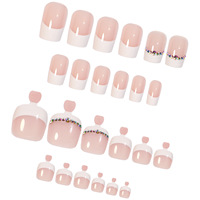 Uñas postizas francesas con diamantes, punta cuadrada, rosa y blanco, listas para usar, para manos y pies, juegos de uñas pre-diseñadas, venta al por mayor