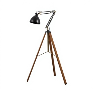 Lampadaire trépied réglable avec projecteur, en métal et bois, pour salon, chambre, studio, décoration - Product Image 1