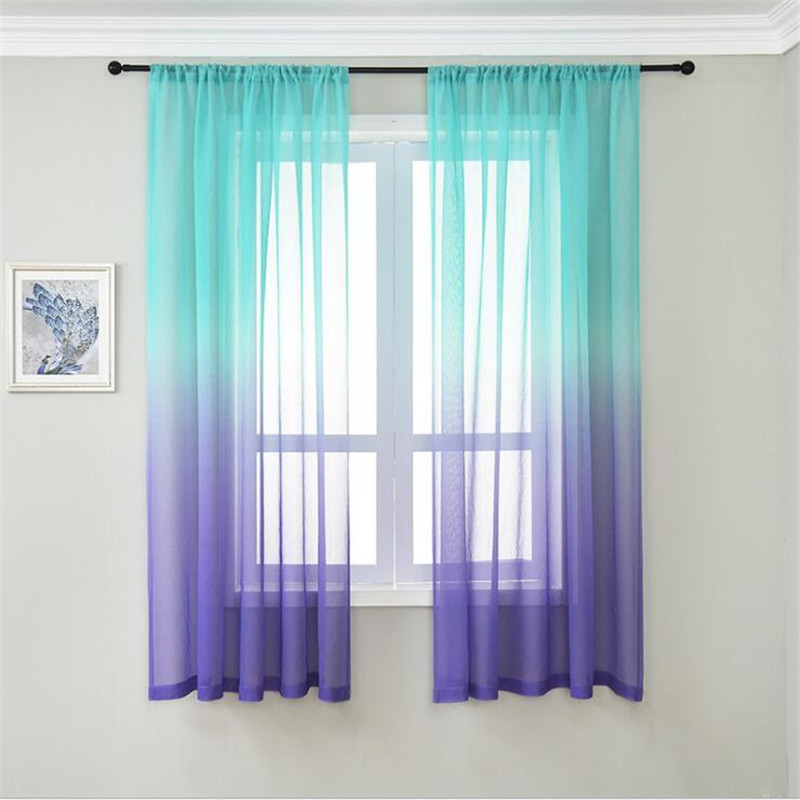hot selling Amazon printed faux linen sheer curtains price 100% polyester Gradient Ombre voile curtain for windows