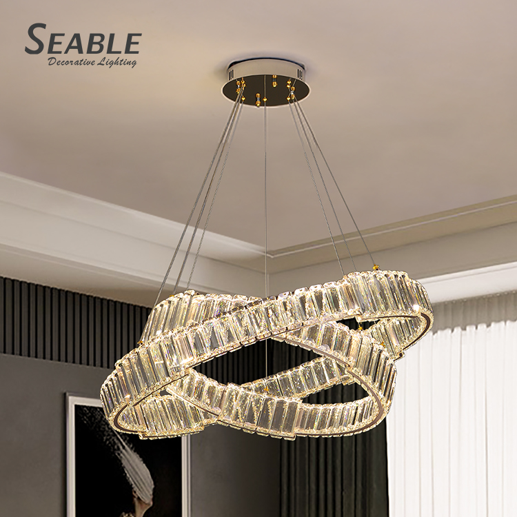 Новый продукт, внутреннее украшение, гостиная, столовая, Современная хрустальная люстра с двойным кольцом