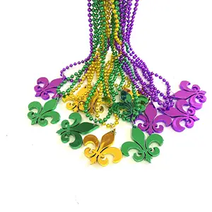 Mardi Gras Bead Necklace Gold Purple Green Lily Mardi Gras Decorations Party Supplies Accessories Carnival Festival Party Gifts