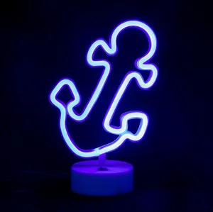 אורות לילה ניאון כחולים שולחניים Usb/סוללה מופעלים Led עוגן שלטי ניאון עם בסיס מחזיק למסיבה קישוט שולחן חדר ילדים