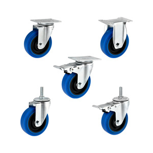 Roulette à usage moyen de tige filetée de 4 pouces 100MM Roulette pivotante bleue en TPR avec double roulement/frein - Product Image 3