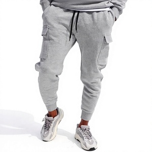 Pantalon de survêtement cargo gris léger en toile pour homme, 100 % coton, taille élastique plate avec cordon de serrage, plusieurs poches, décontracté, coupe-vent - Product Image 6