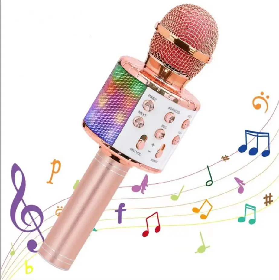 2023 Draadloze Karaoke Microfoon Met Licht Ws858l Professionele Microfone Luidspreker Medezender Handheld Studio Microfoon Voor Smart