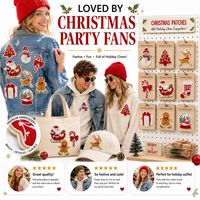 Patchs brodés thermocollants ou à coudre pour Noël : Père Noël, Bonhomme de neige, Renne, Sapin, Canne à sucre, Chaussette