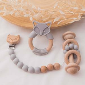 Bague pendentif en forme de renard, hochet mignon, en bois de qualité alimentaire pour bébé, colle, ensemble de trois pièces - Product Image 3