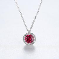 Collar de Plata 925 con Piedra de Rubí, Joyería Simple Personalizada con Diamantes para Mujer
