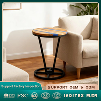 Table d'appoint ronde en bois d'olivier et résine époxy pour salon, chambre à coucher, chevet