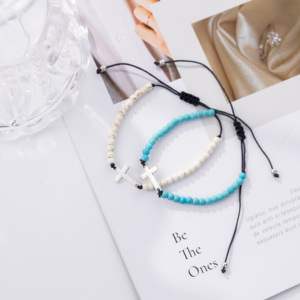 Nouveaux bracelets tressés porte-bonheur avec croix et perles turquoise pour chrétiens protestants - Product Image 6